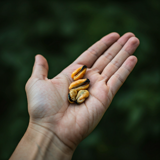 Small mussel seeds in hand